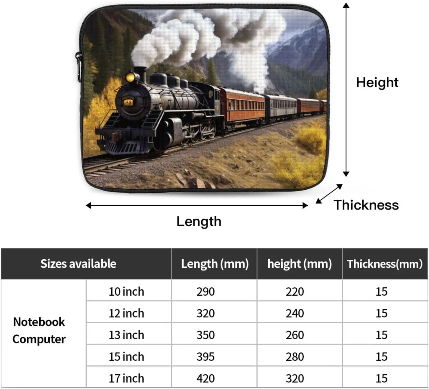Steam Locomotive Train Laptop Sleeve 12 inch Shockproof Protective Computer Carrying Cover Water Resistant Computer Bag Laptop Case Briefcase Handbags Portable Laptop Bag Gifts for Men Women