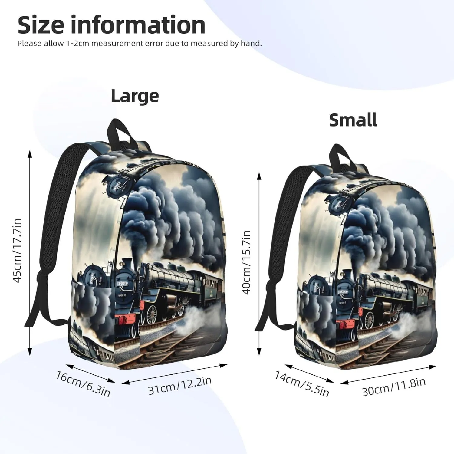 Steam Train Clouds print Duffel Bag, Lightweight Duffel Bag, Casual Backpack, 17.7 x 6.3 x 12.2 inches