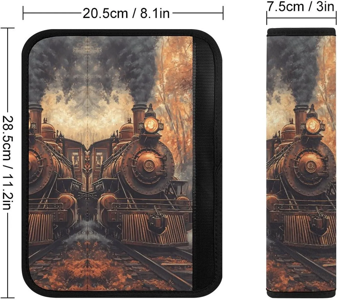 Steam Train in The Autumn Forests Fashion Car Seat Belt Cover Pad for Shoulder Bag Camera Soft Comfort Accessories 2PCS