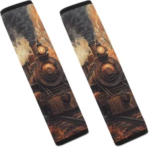 Steam Train in The Autumn Forests Fashion Car Seat Belt Cover Pad for Shoulder Bag Camera Soft Comfort Accessories 2PCS