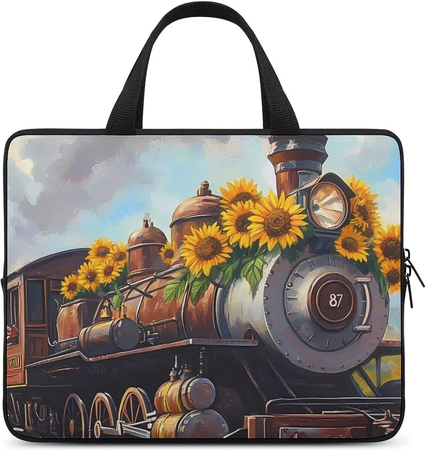 Steam Train with Sunflowers Laptop Sleeve Bag Computer Carrying Case Laptops Protective Cover for Travel Business