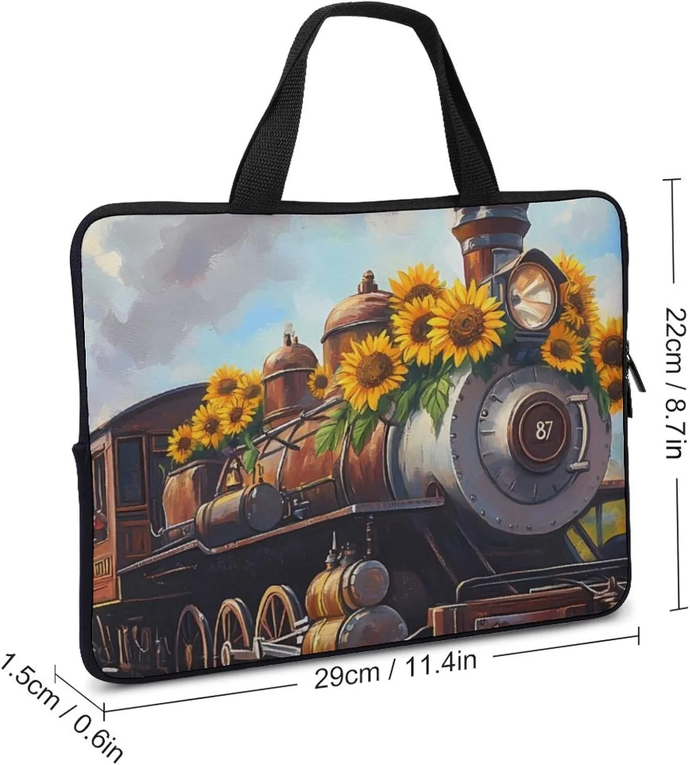 Steam Train with Sunflowers Laptop Sleeve Bag Computer Carrying Case Laptops Protective Cover for Travel Business