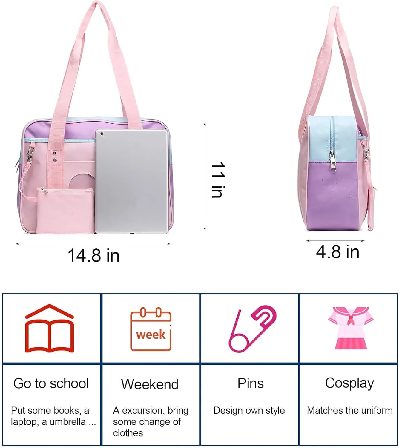 STEAMEDBUN Kawaii Ita Bag Japanese School Bag Cute Tote Bag Large Shoulder Anime Heart Purse