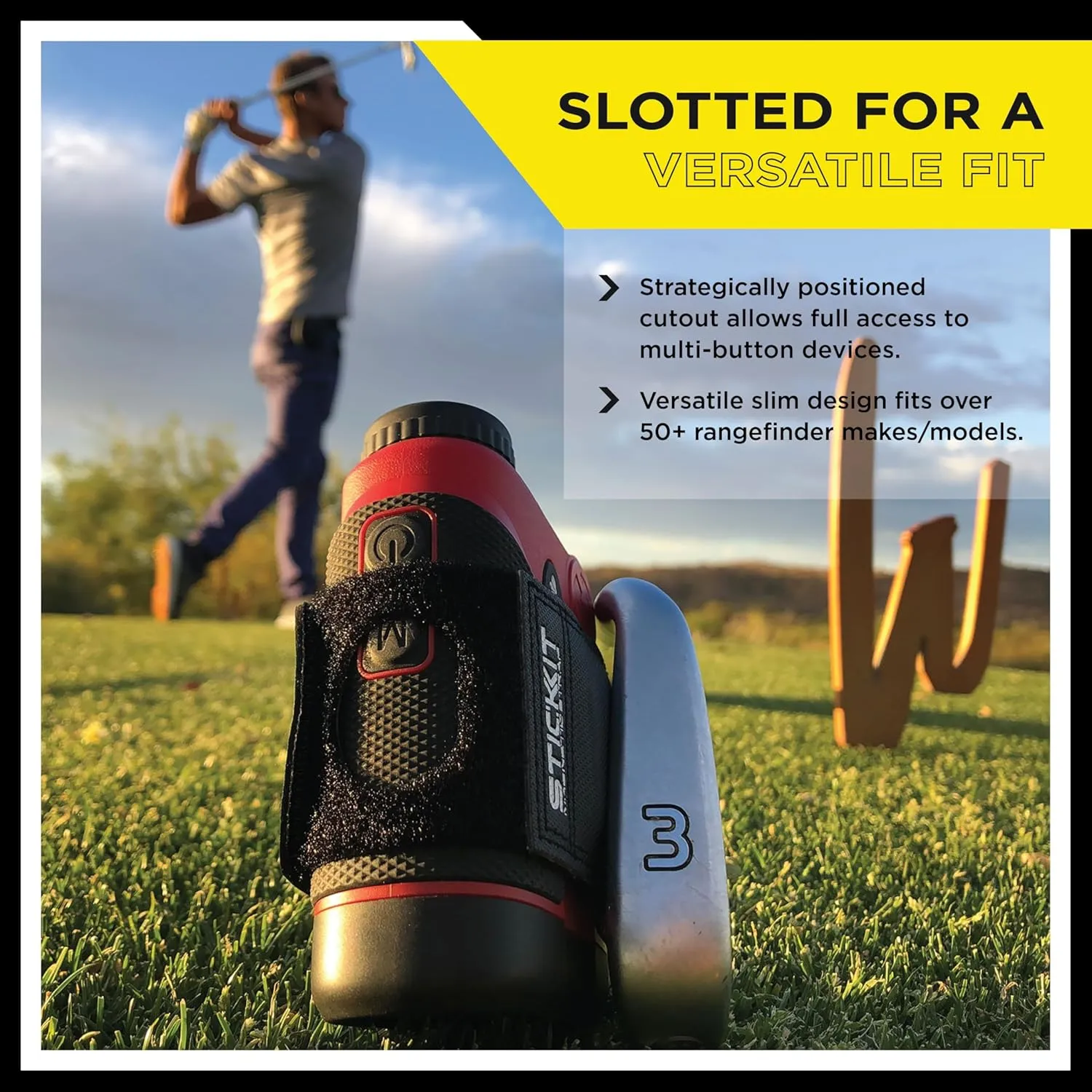 STICKIT Magnetic Rangefinder Strap | Strong Magnet Securely Holds to Golf Carts and Golf Clubs for Easy Access | Slim, Form Fitting, Size Adjustable