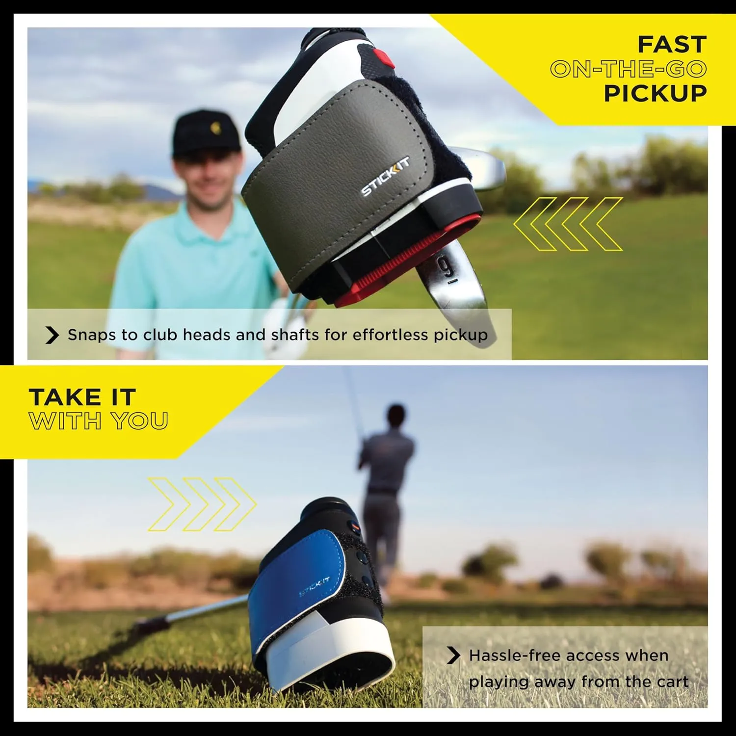 STICKIT Magnetic Rangefinder Strap | Strong Magnet Securely Holds to Golf Carts and Golf Clubs for Easy Access | Slim, Form Fitting, Size Adjustable