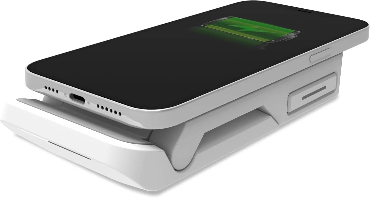 STM ChargeTree Go - 3-in-1 Portable Wireless Charging Station for iPhone, Samsung, Android (15W/7.5W), AirPods (5W), Apple Watch (3W) - Qi Certified - White.