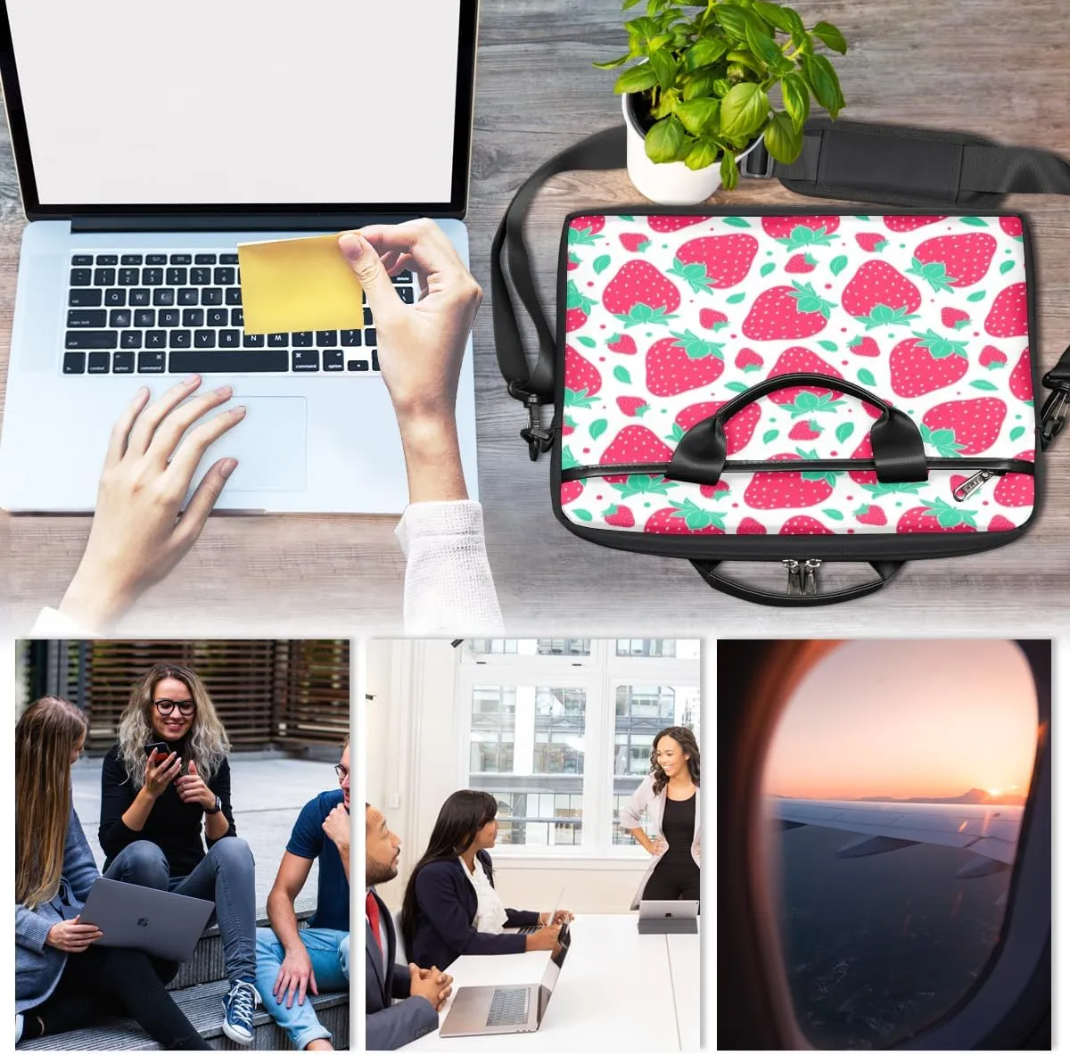 Strawberry Laptop Bag for Women Men 13-15 Inch Computer Briefcase Bag Lightweight Notebook Shoulder Messenger Bag