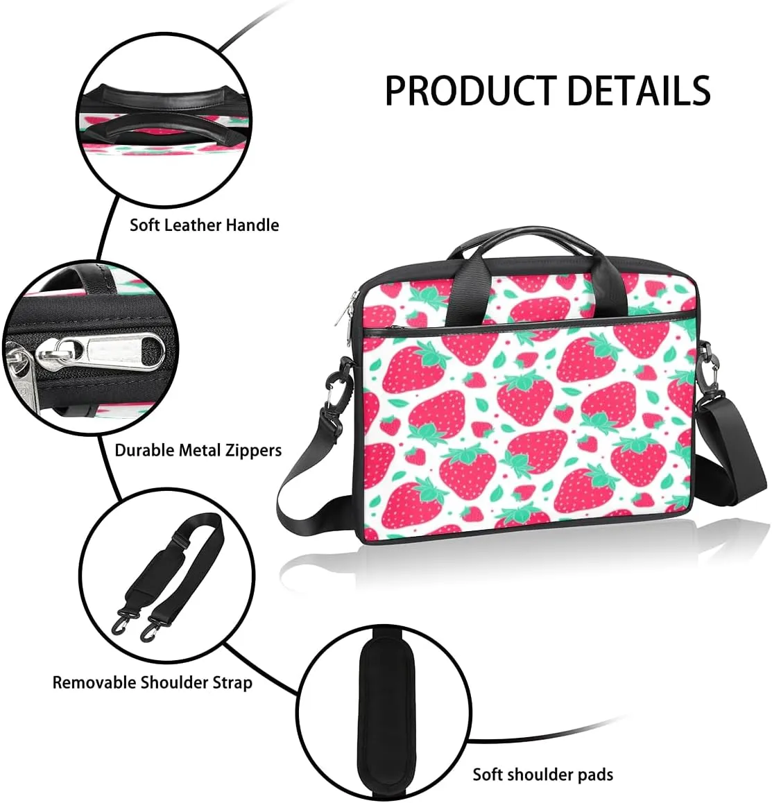 Strawberry Laptop Bag for Women Men 13-15 Inch Computer Briefcase Bag Lightweight Notebook Shoulder Messenger Bag