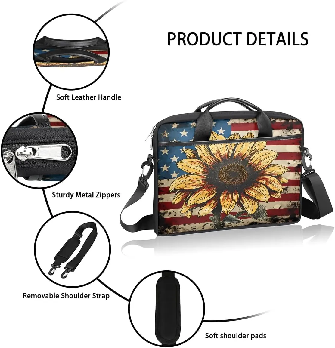 Stripes Flag Stars 15 Inch Laptop Bag Laptop Shoulder Bag Computer Cases for Laptops or Tablets