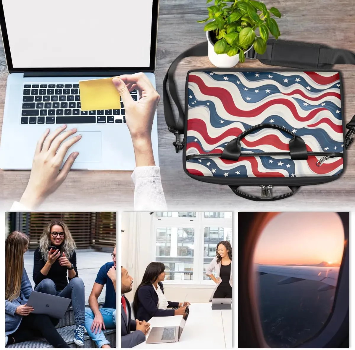 Stripes Flag Stars 15 Inch Laptop Bag Laptop Shoulder Bag Computer Cases for Laptops or Tablets