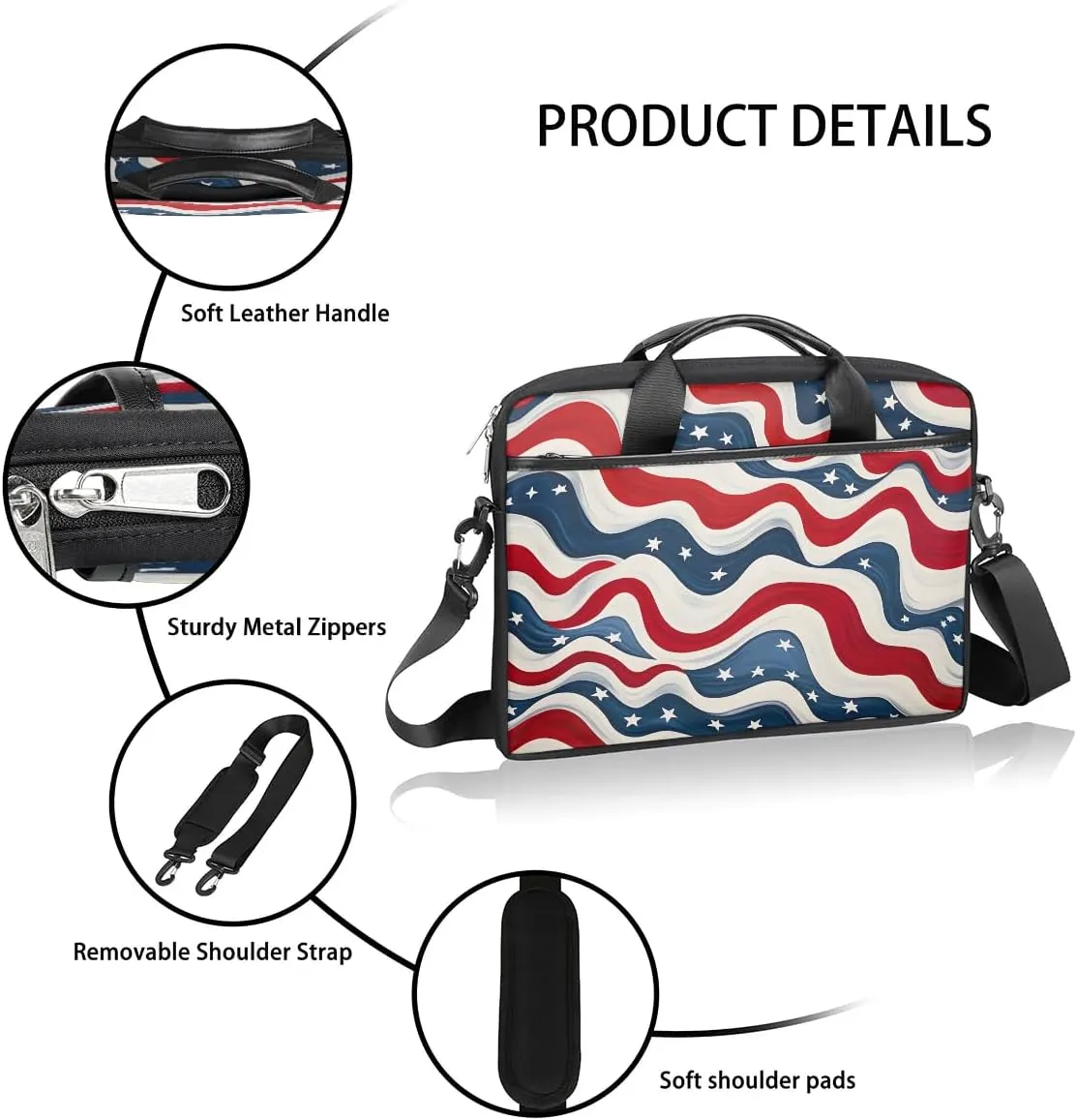 Stripes Flag Stars 15 Inch Laptop Bag Laptop Shoulder Bag Computer Cases for Laptops or Tablets