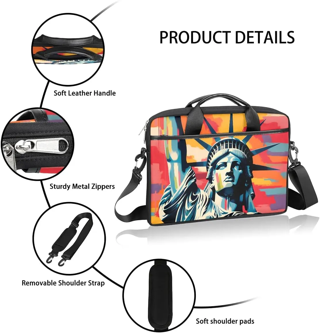 Stripes Flag Stars 15 Inch Laptop Bag Laptop Shoulder Bag Computer Cases for Laptops or Tablets
