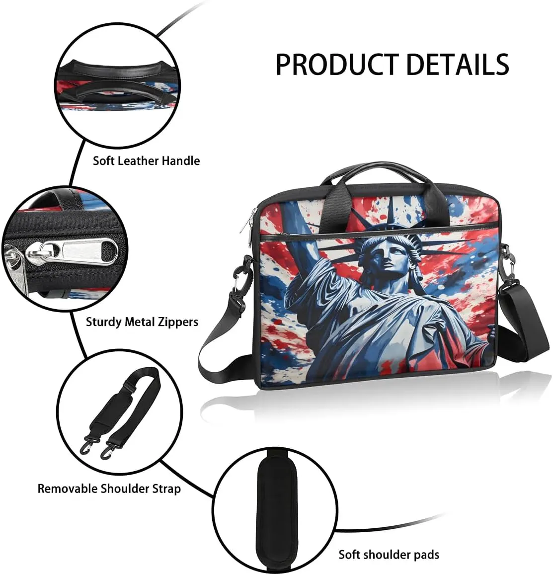 Stripes Flag Stars 15 Inch Laptop Bag Laptop Shoulder Bag Computer Cases for Laptops or Tablets