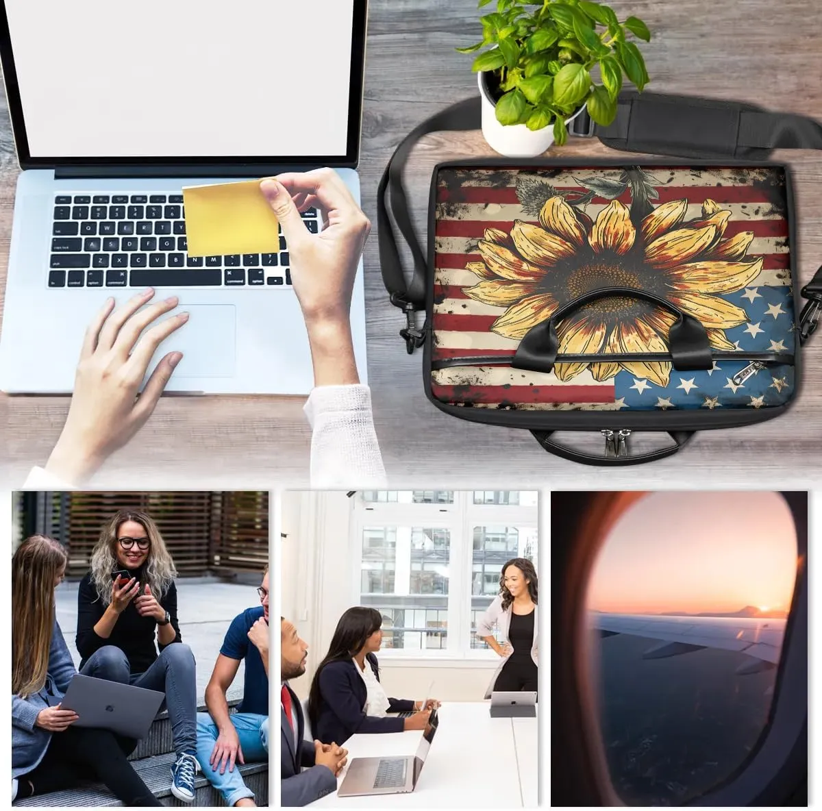 Stripes Flag Stars 15 Inch Laptop Bag Laptop Shoulder Bag Computer Cases for Laptops or Tablets