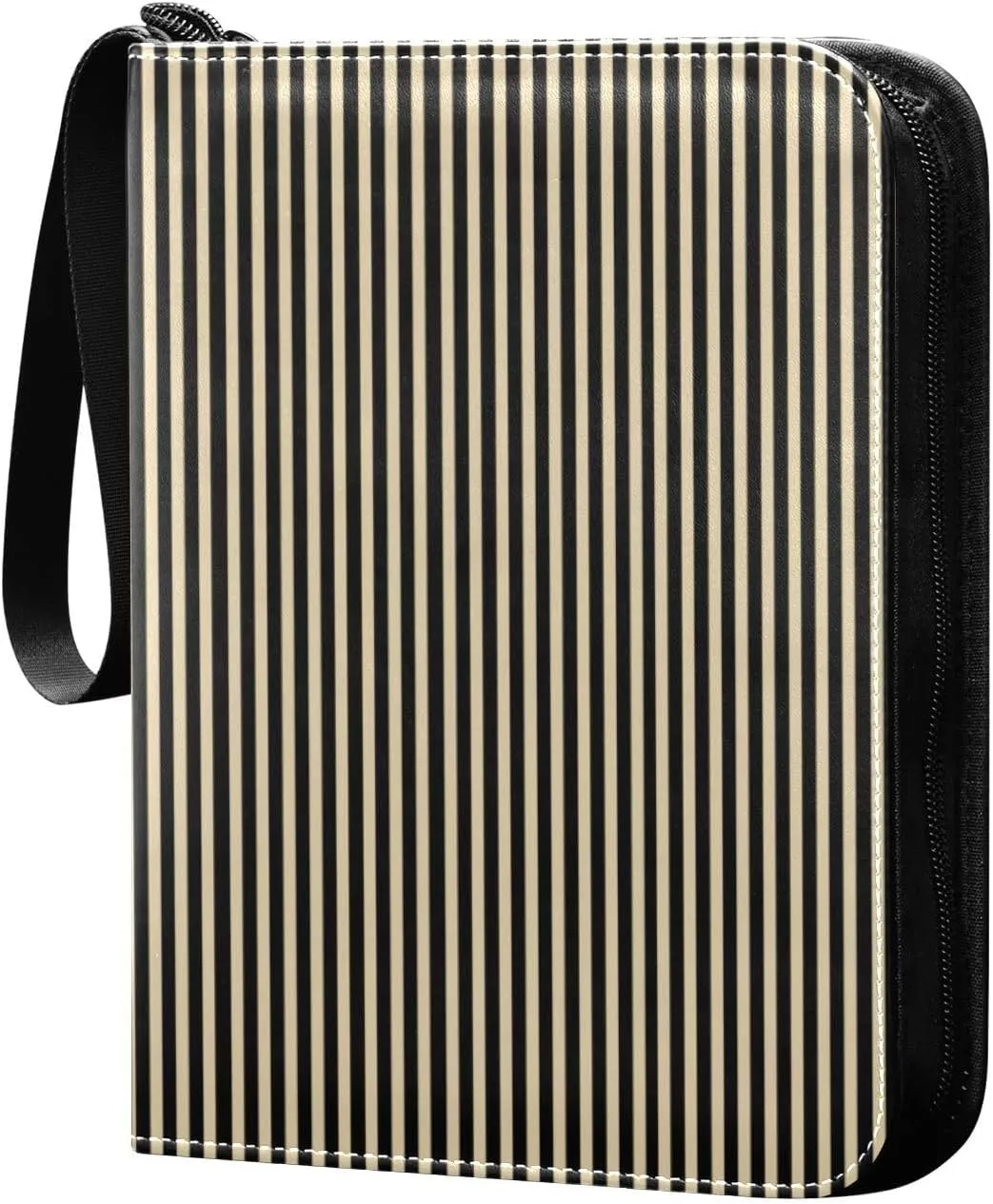 Stripes Khaki Black Card Binder 4 Pocket Trading Card Album Fits 400 Sports/Game Cards, PU Cover 3 Ring Card Collection with 50 Removable Sleeves