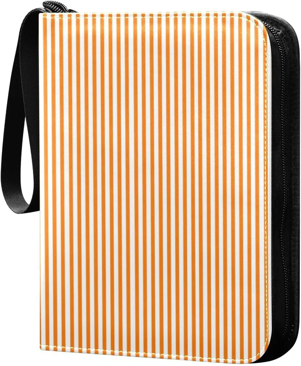 Stripes Orange White Card Binder 4 Pocket Trading Card Album Fits 400 Sports/Game Cards, PU Cover 3 Ring Card Collection with 50 Removable Sleeves