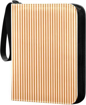 Stripes Orange White Card Binder 4 Pocket Trading Card Album Fits 400 Sports/Game Cards, PU Cover 3 Ring Card Collection with 50 Removable Sleeves