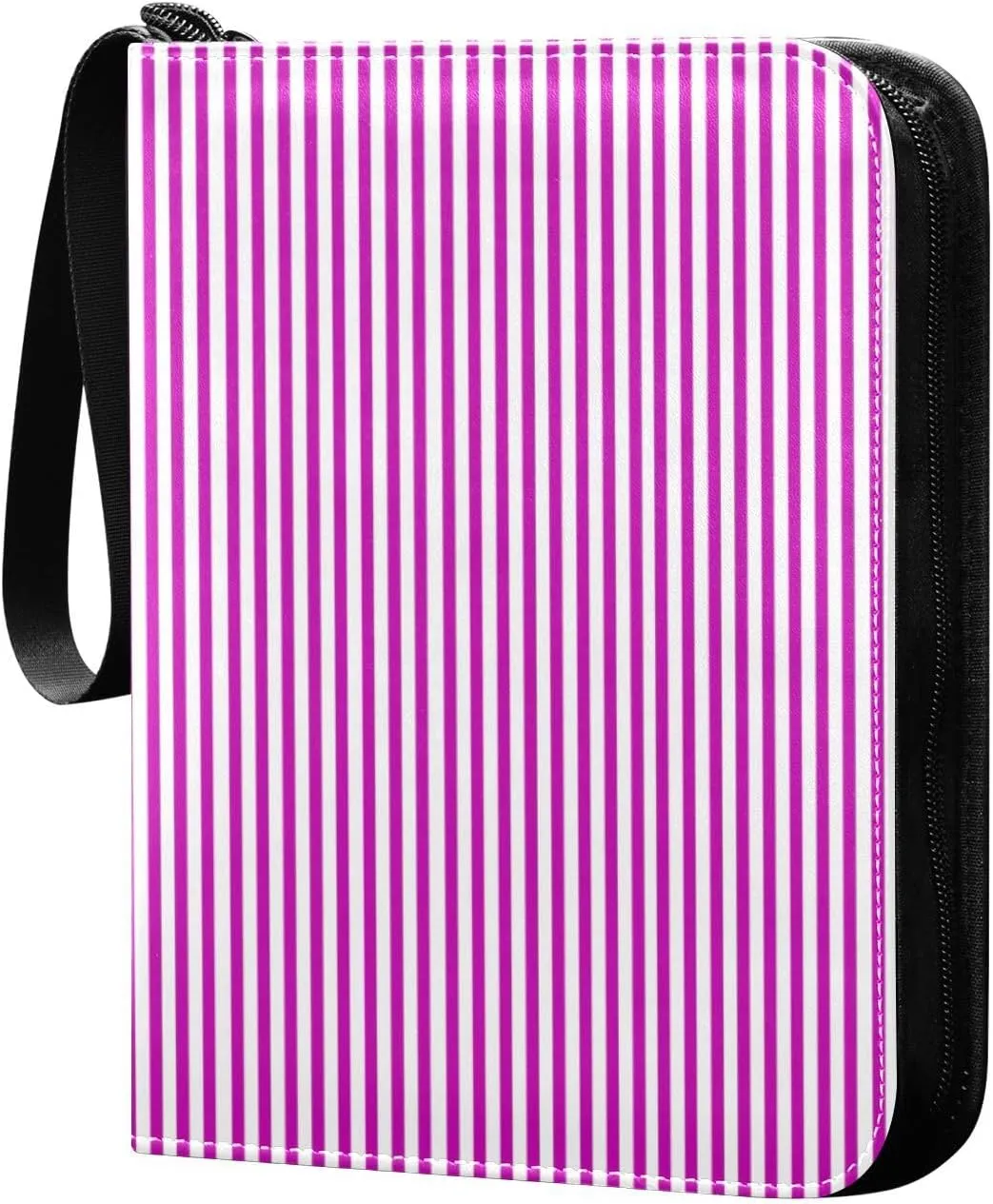 Stripes Purple White Card Binder 4 Pocket Trading Card Album Fits 400 Sports/Game Cards, PU Cover 3 Ring Card Collection with 50 Removable Sleeves
