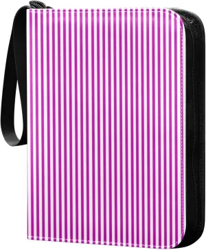 Stripes Purple White Card Binder 4 Pocket Trading Card Album Fits 400 Sports/Game Cards, PU Cover 3 Ring Card Collection with 50 Removable Sleeves