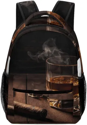 Stylish Backpack, Cigar & Whiskey Print Durable Backpack Travel Backpack Hiking Backpack Ergonomic Backpack Comfortable Backpack