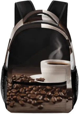 Stylish Backpack, Coffee Cup And Coffee Bean Print Durable Backpack Travel Backpack Hiking Backpack Ergonomic Backpack Comfortable Backpack
