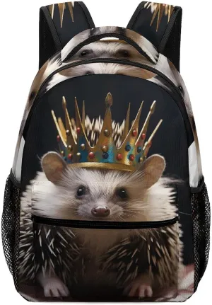 Stylish Backpack, Crown with Hedgehog Print Durable Backpack Travel Backpack Hiking Backpack Ergonomic Backpack Comfortable Backpack