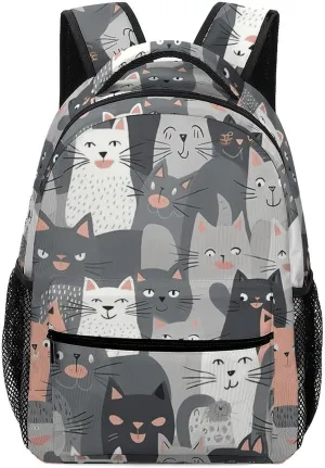 Stylish Backpack, Cute Funny Grey Cats Pattern Print Durable Backpack Travel Backpack Hiking Backpack Ergonomic Backpack Comfortable Backpack, Style