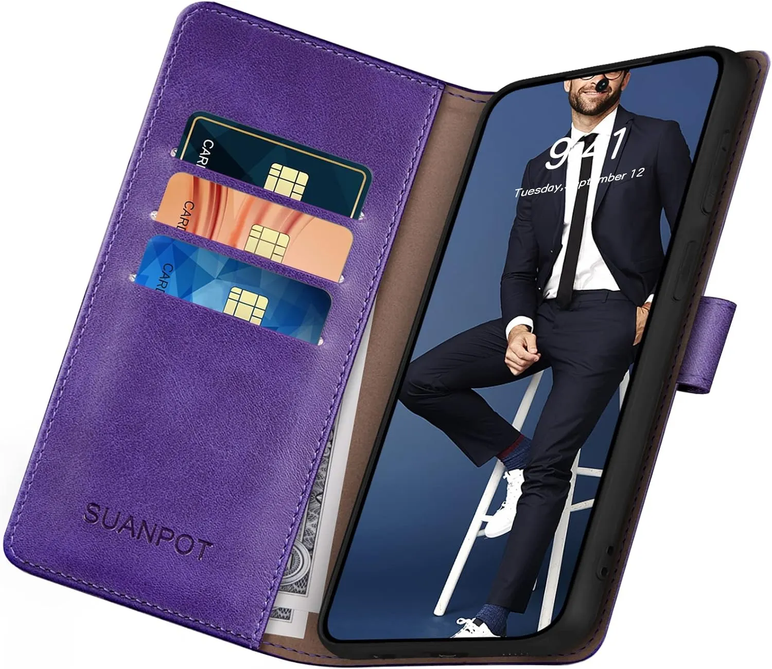 SUANPOT for Samsung Galaxy S24 Ultra Wallet case with RFID Blocking Credit Card Holder,Flip Book PU Leather Protective Cover Women Men for Samsung S24Ultra Phone case Purple