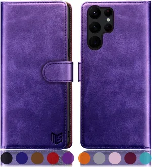 SUANPOT for Samsung Galaxy S24 Ultra Wallet case with RFID Blocking Credit Card Holder,Flip Book PU Leather Protective Cover Women Men for Samsung S24Ultra Phone case Purple