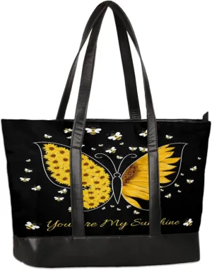 Sunflower Butterflies Bees Laptop Tote Bag for Women Lightweight Work Purse with Multiple Compartments Fits 13-15.6 Inch Laptop Tablet Shoulder Bag for Office Travel Daily Use