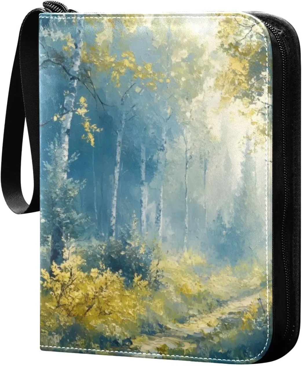 Sunlight Forest Pattern Card Binder 4 Pocket Trading Card Album Fits 400 Sports/Game Cards, PU Cover 3 Ring Card Collection with 50 Removable Sleeves