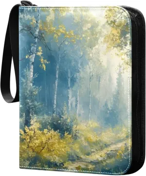 Sunlight Forest Pattern Card Binder 4 Pocket Trading Card Album Fits 400 Sports/Game Cards, PU Cover 3 Ring Card Collection with 50 Removable Sleeves