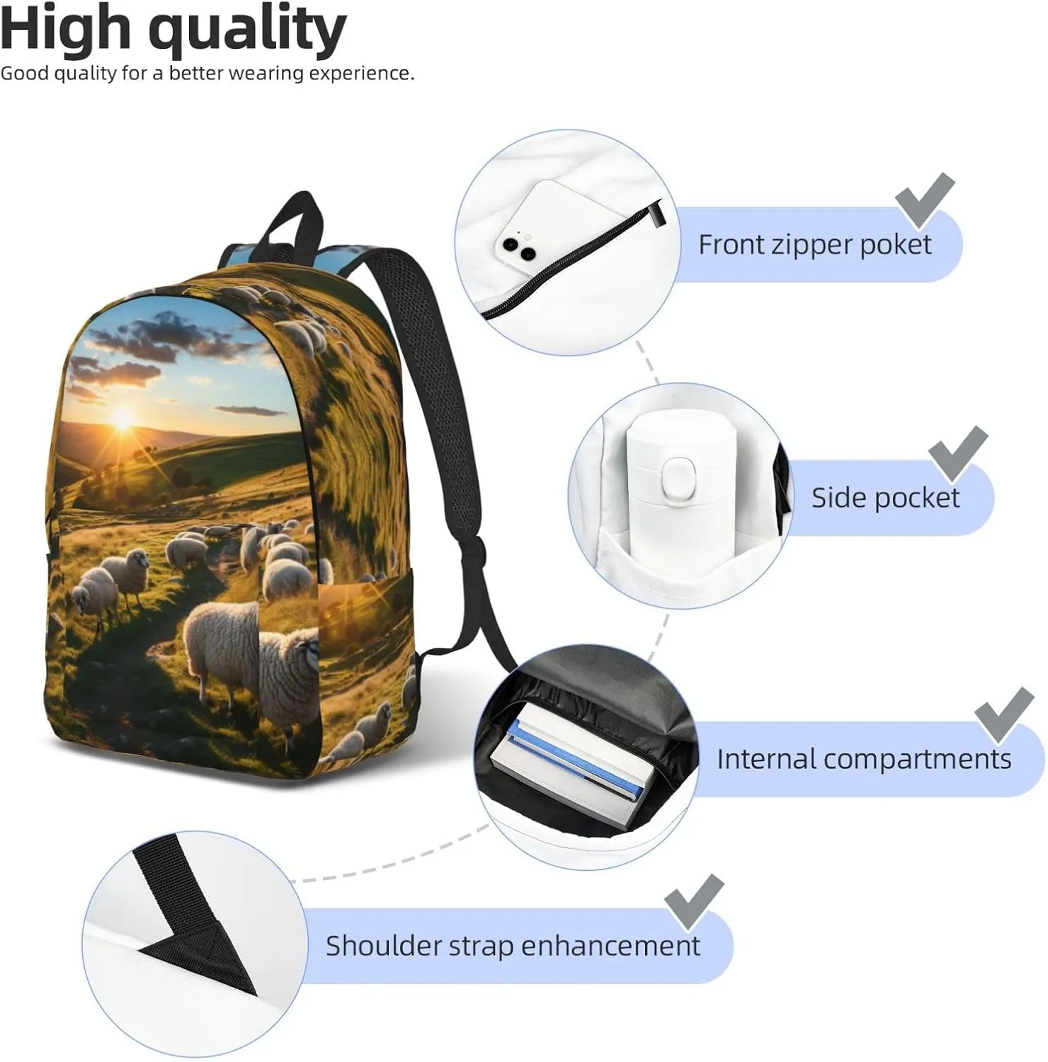 Sunset Pasture Print Vintage Canvas Backpack,Travel Bag,Stylish And Lightweight With Multiple Pockets