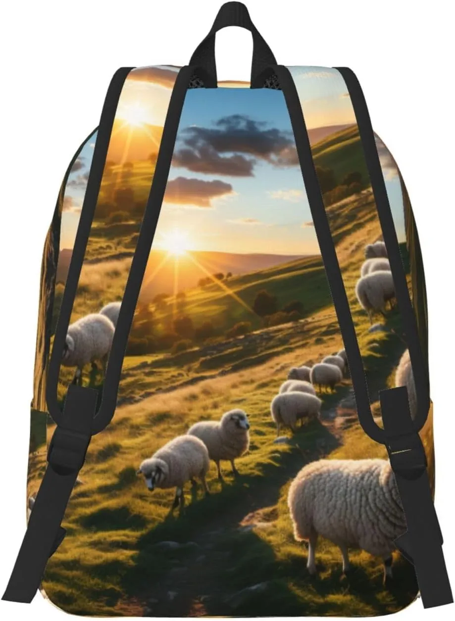 Sunset Pasture Print Vintage Canvas Backpack,Travel Bag,Stylish And Lightweight With Multiple Pockets