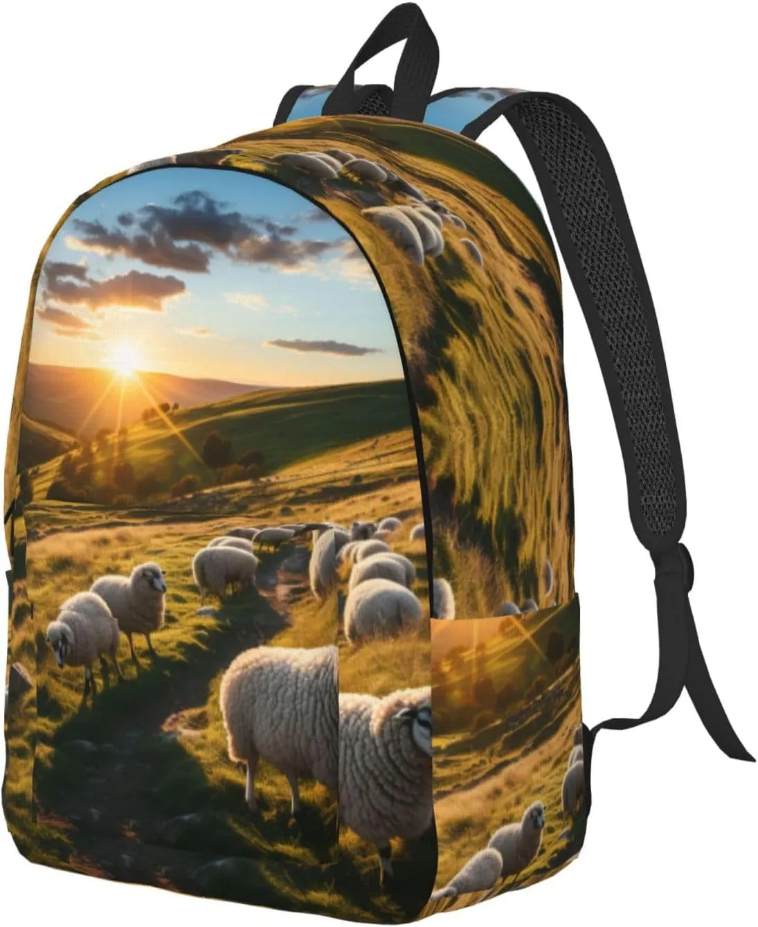 Sunset Pasture Print Vintage Canvas Backpack,Travel Bag,Stylish And Lightweight With Multiple Pockets