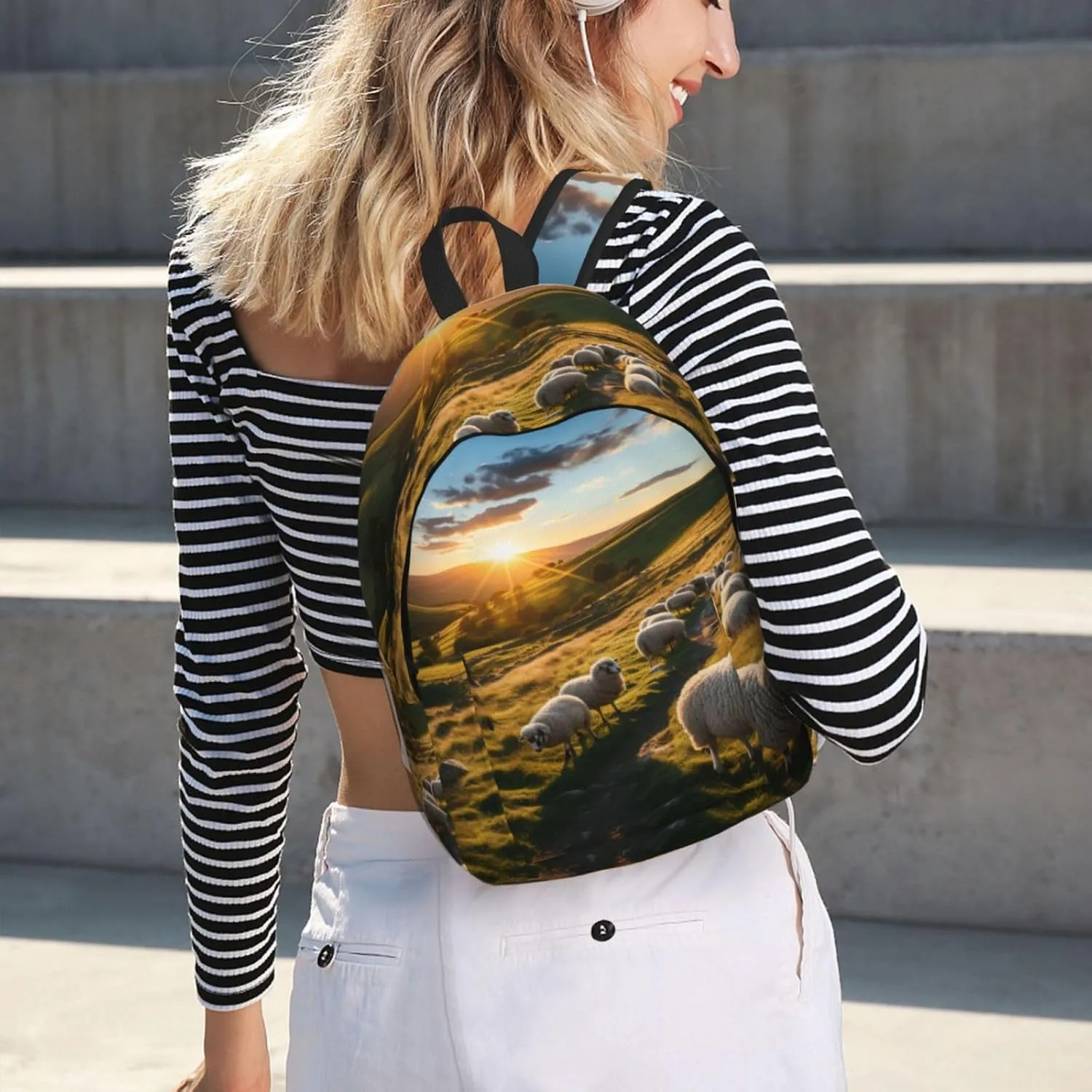 Sunset Pasture Print Vintage Canvas Backpack,Travel Bag,Stylish And Lightweight With Multiple Pockets