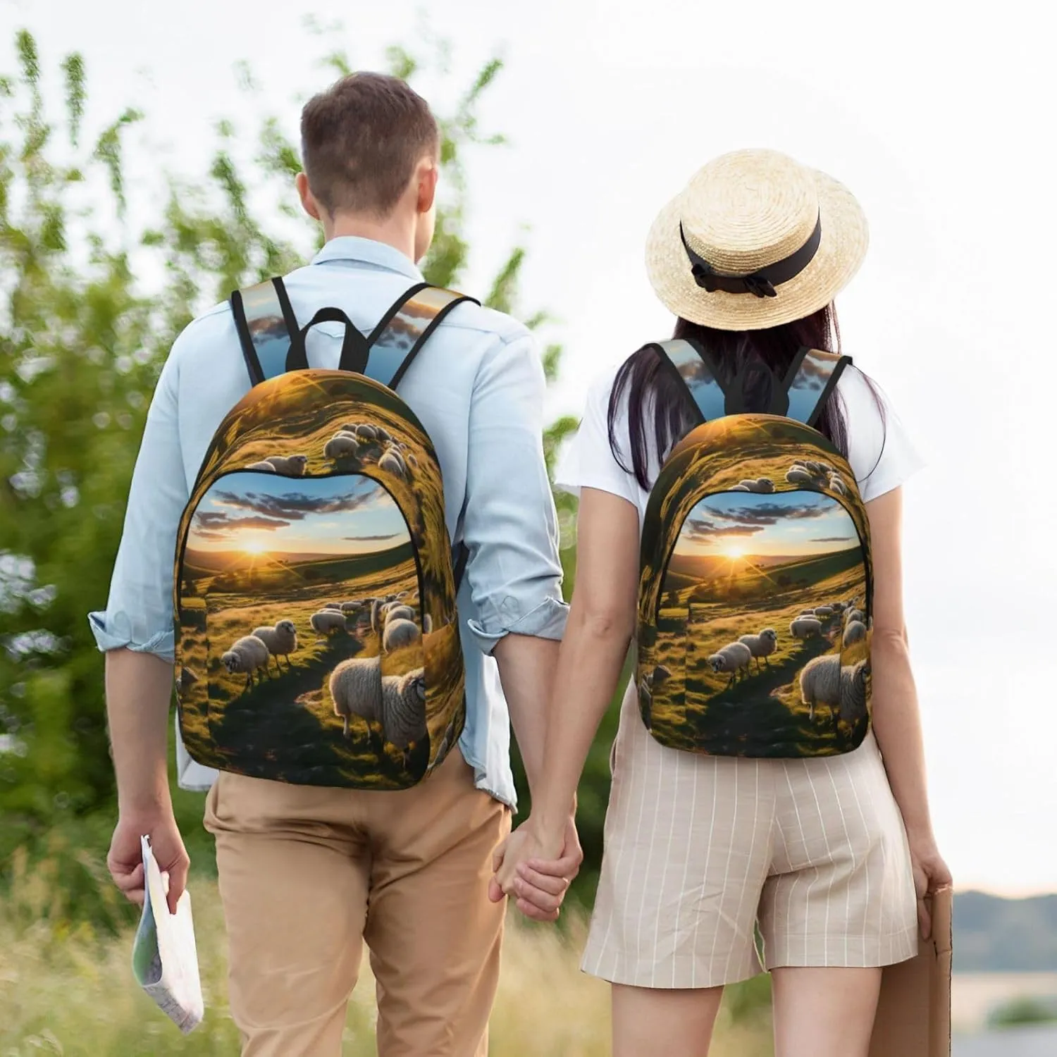 Sunset Pasture Print Vintage Canvas Backpack,Travel Bag,Stylish And Lightweight With Multiple Pockets