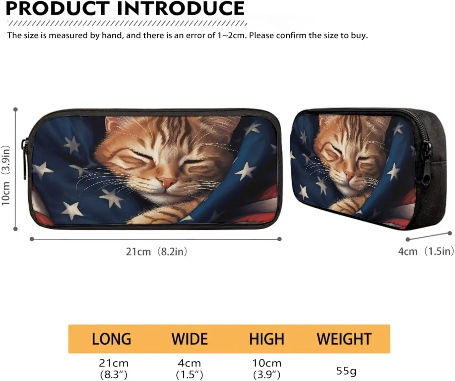 Suobstales Cat American Flag Print Kids Backpack for Boys Girls, Preschool Elementary School Bag Travel Bapack, 3Pcs Bookbag Set with Lunch Box Pencil Case