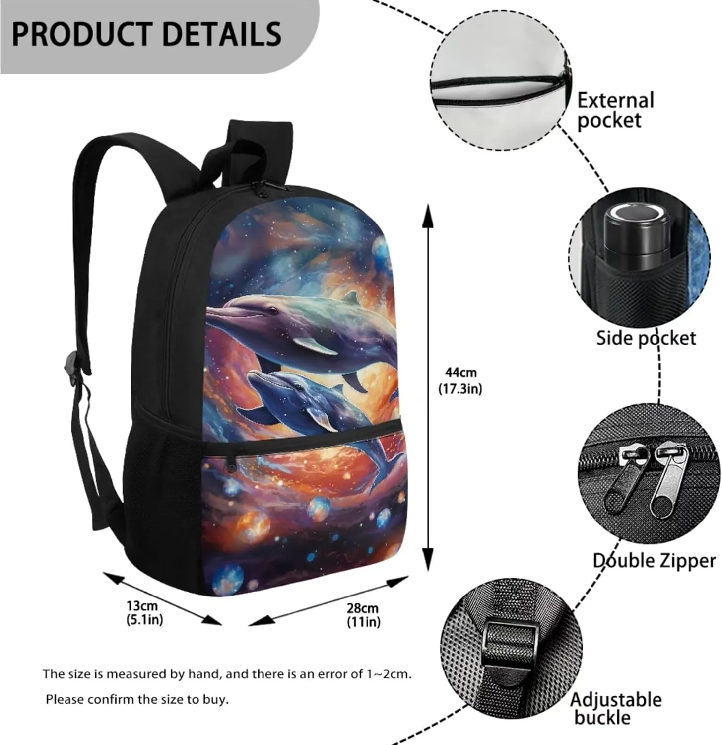 Suobstales Dolphin Galaxy Print Backpack for Kids Boys School Backpack Set for Teens Messenger Shoulder Bag Insulated Lunch Bag Pencil Case, Pack of 3