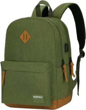SUPACOOL Lightweight Laptop Backpack with USB Charging Port for Men and Women, Double Layers Backpack for College, Work, Travel, Casual(Olive and Brown)