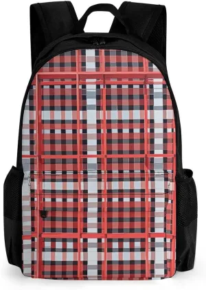 Supdreamc Adults Lightweight Red Scottish Tartan Plaid Art Rucksacks Large Capacity Bookbag With Adjustable Shoulder Straps for Trekking Outdoors Bicycle