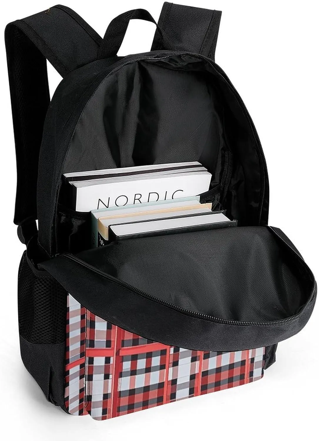 Supdreamc Adults Lightweight Red Scottish Tartan Plaid Art Rucksacks Large Capacity Bookbag With Adjustable Shoulder Straps for Trekking Outdoors Bicycle