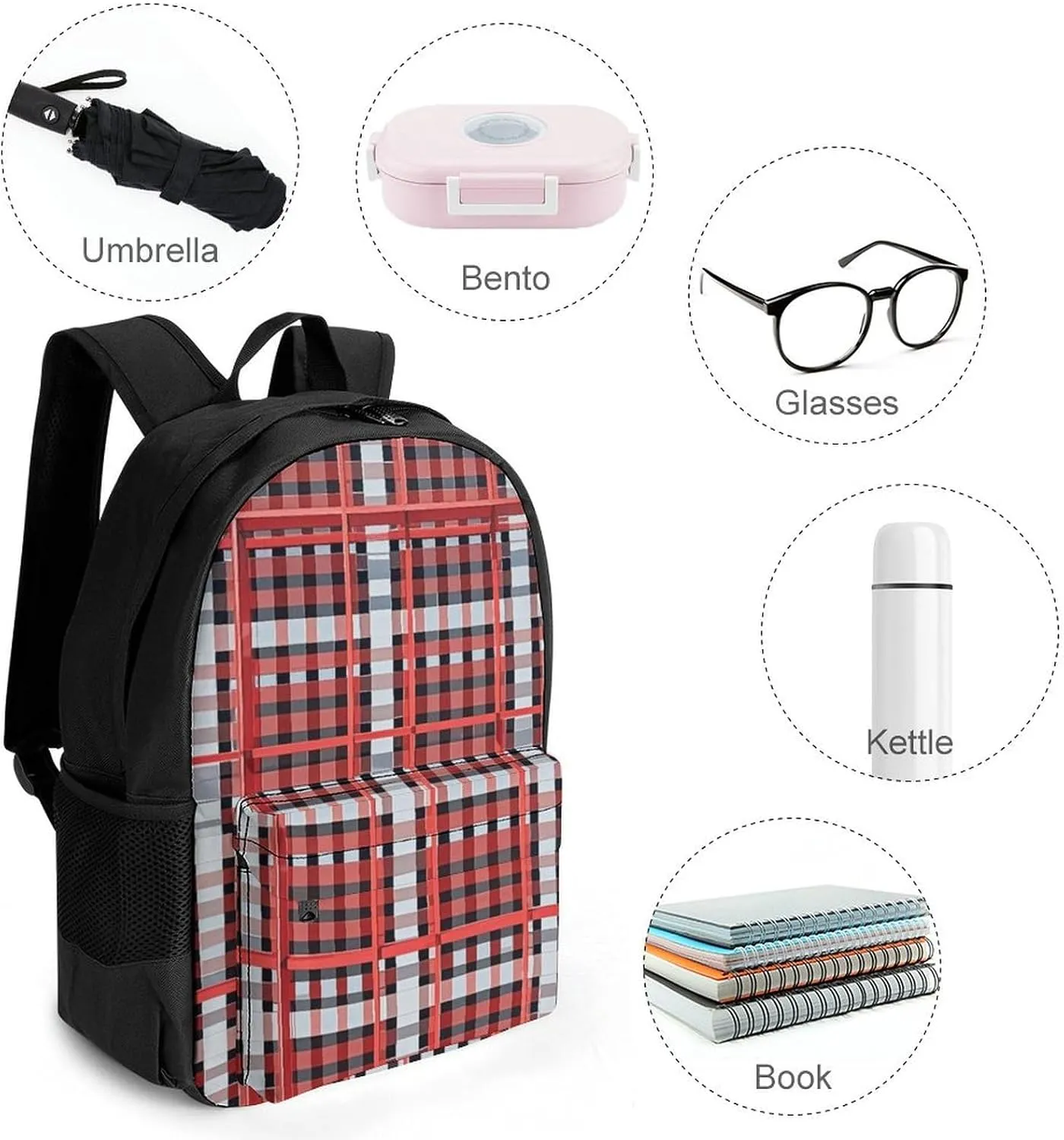 Supdreamc Adults Lightweight Red Scottish Tartan Plaid Art Rucksacks Large Capacity Bookbag With Adjustable Shoulder Straps for Trekking Outdoors Bicycle
