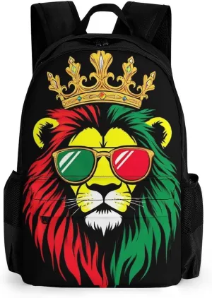 Supdreamc Adults Lightweight Reggae King Rasta Flag Lion Black Rucksacks Large Capacity Bookbag With Adjustable Shoulder Straps for Trekking Outdoors Bicycle