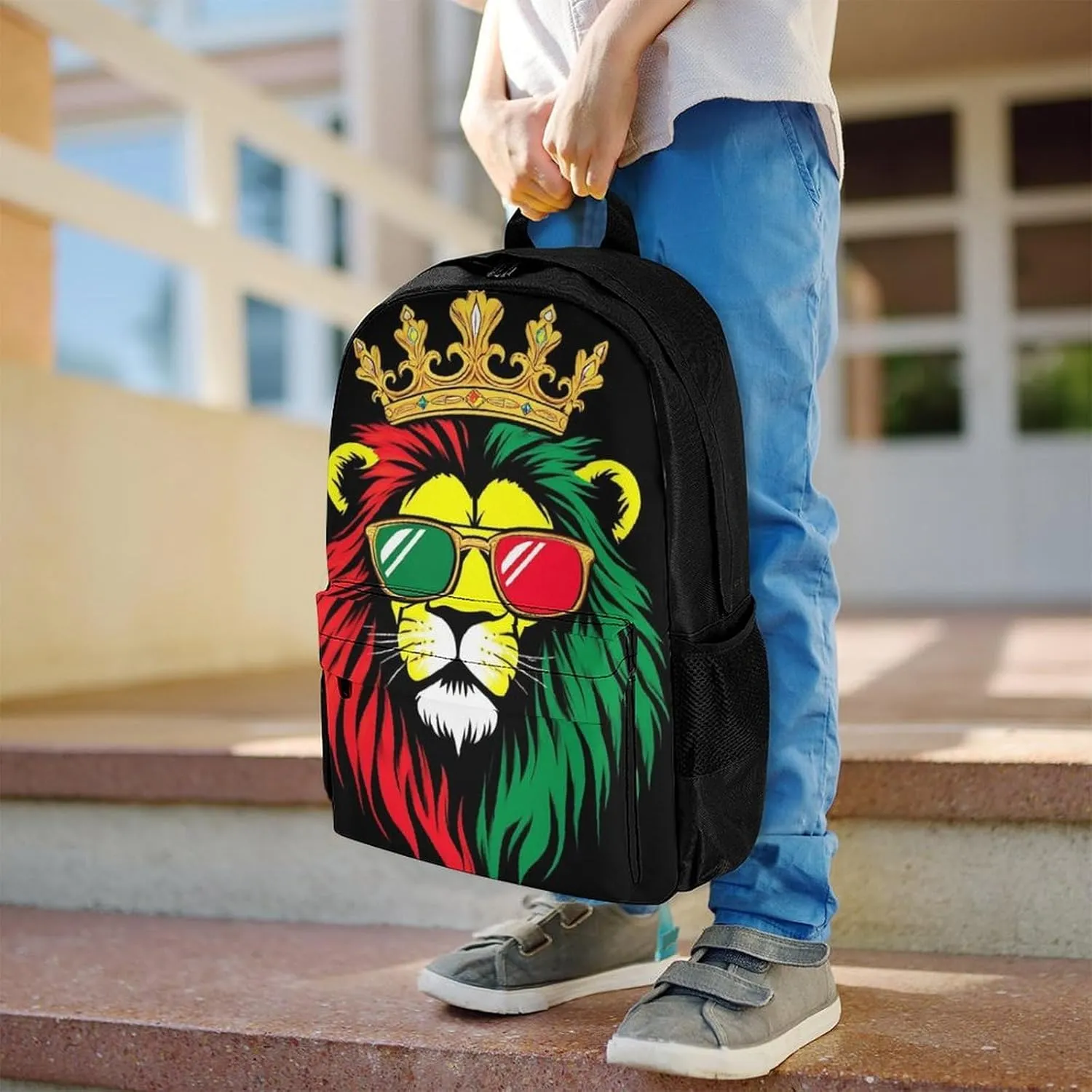 Supdreamc Adults Lightweight Reggae King Rasta Flag Lion Black Rucksacks Large Capacity Bookbag With Adjustable Shoulder Straps for Trekking Outdoors Bicycle