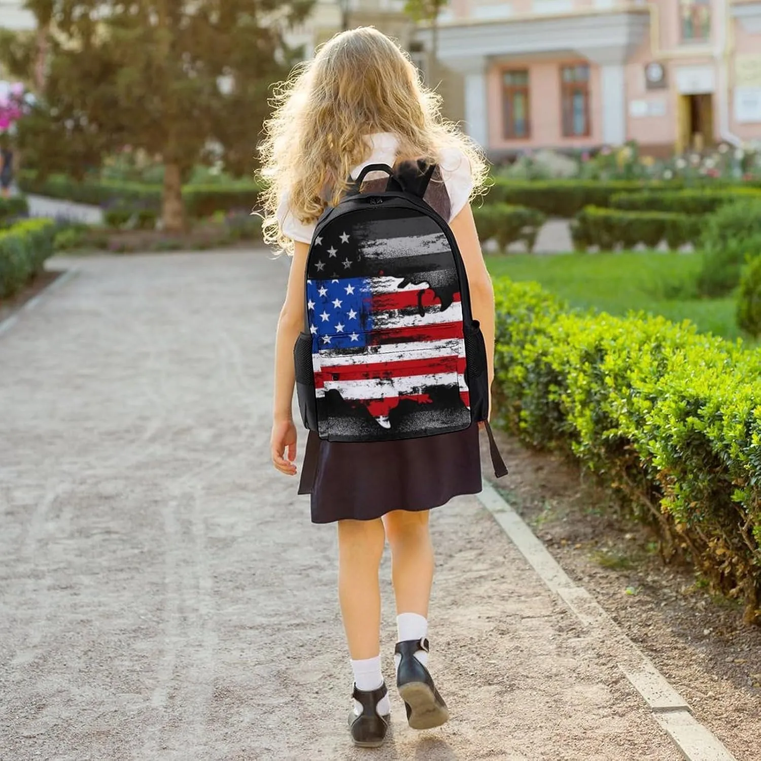 Supdreamc American Flag Patriotic Usa Map Pattern Rucksack Polyester Anti-Theft Multipurpose Carry On Bag Large Capacity Travel and Sport Backpack Rucksack With Smooth Zippers