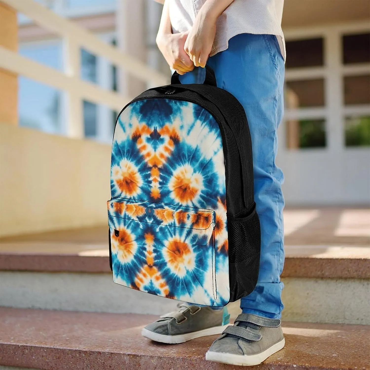 Supdreamc Colorful Tie Dye Art Rucksack Polyester Anti-Theft Multipurpose Bookbag Big Capacity Travel and Sport Backpack Rucksack With Side Pockets