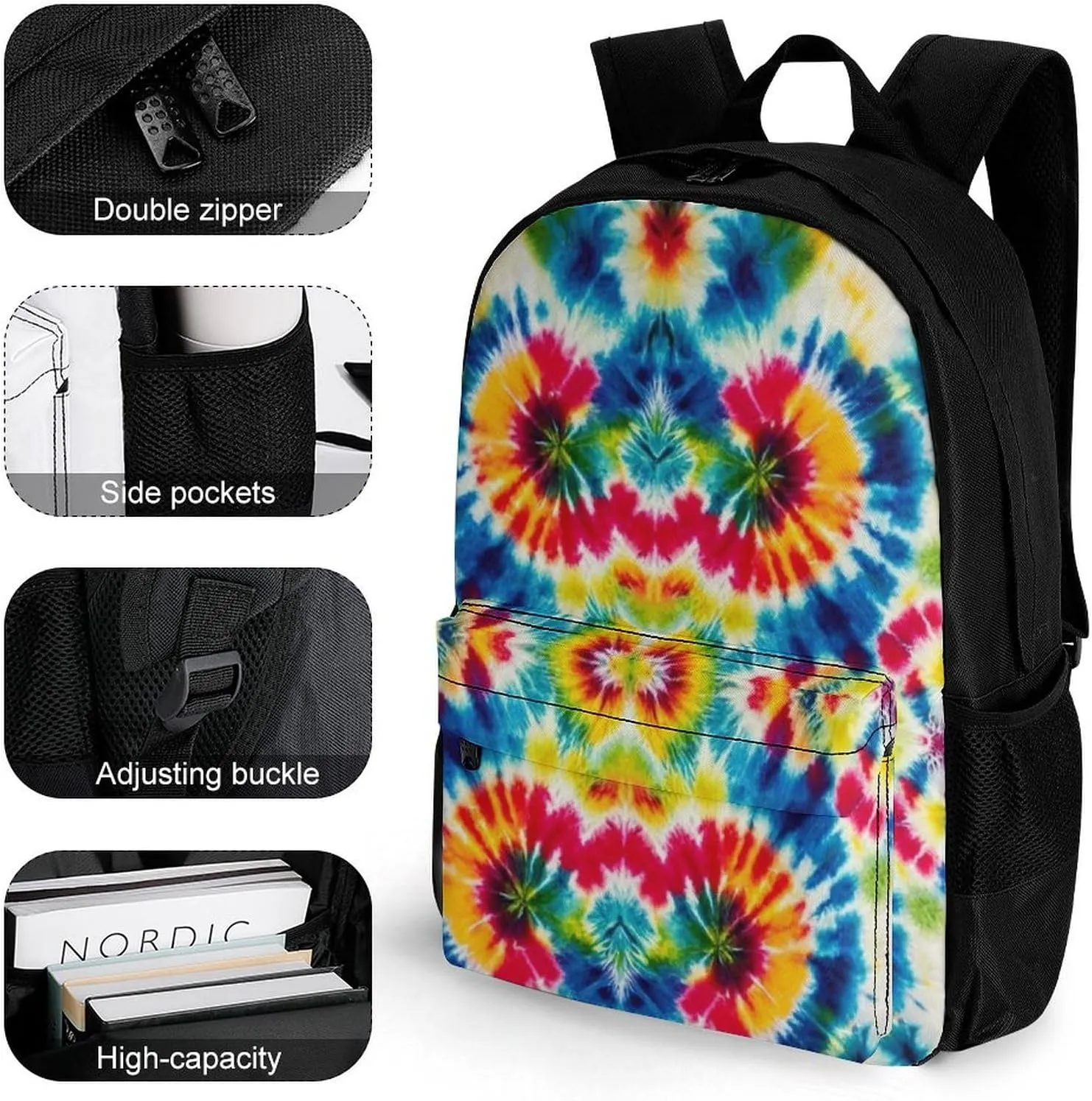 Supdreamc Colorful Tie Dye Art Rucksacks Polyester Anti-Theft Multipurpose Carry On Bag Large Capacity Gym Outdoor Hiking Backpack With Smooth Zippers