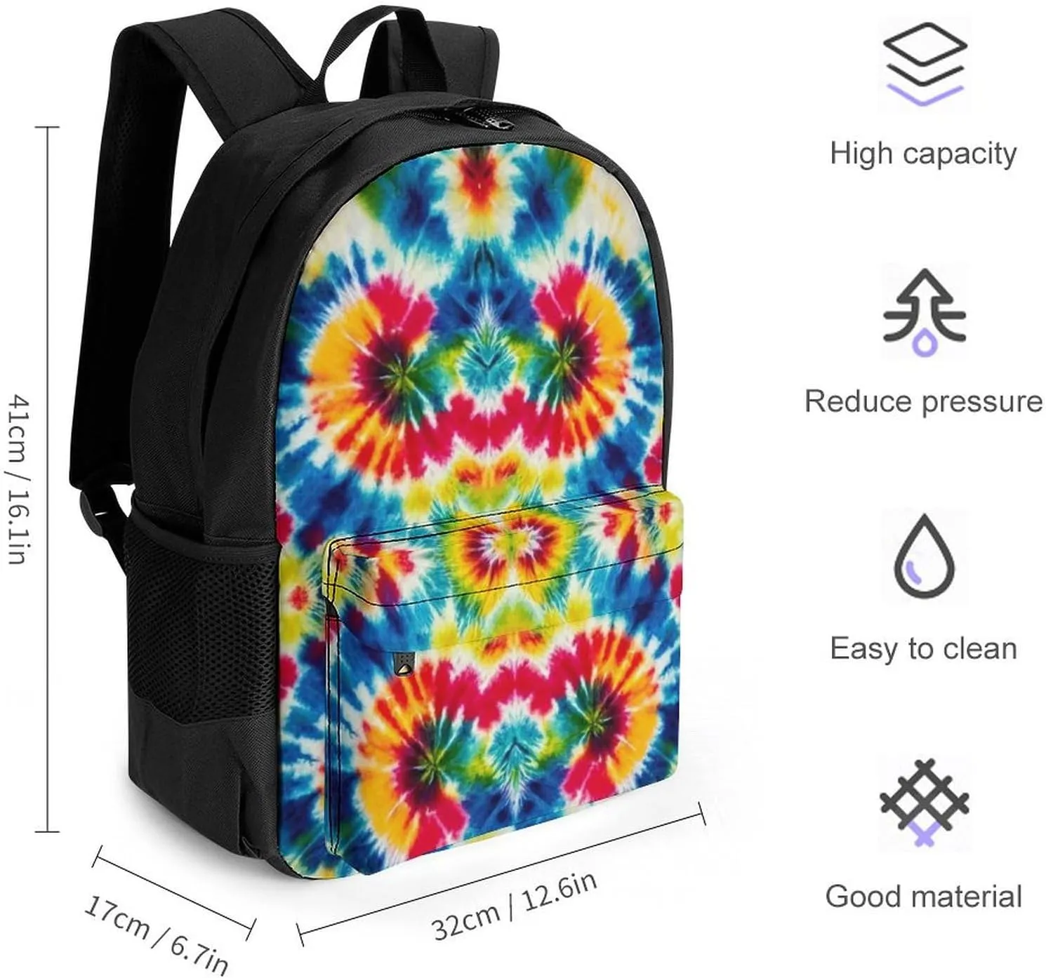Supdreamc Colorful Tie Dye Art Rucksacks Polyester Anti-Theft Multipurpose Carry On Bag Large Capacity Gym Outdoor Hiking Backpack With Smooth Zippers