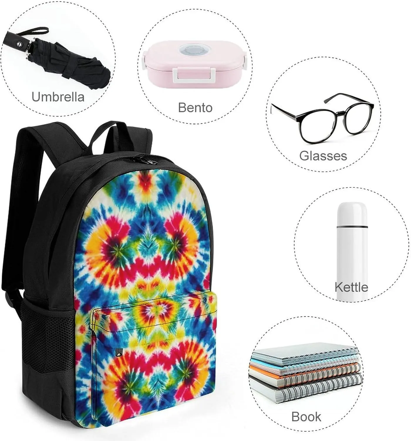 Supdreamc Colorful Tie Dye Art Rucksacks Polyester Anti-Theft Multipurpose Carry On Bag Large Capacity Gym Outdoor Hiking Backpack With Smooth Zippers